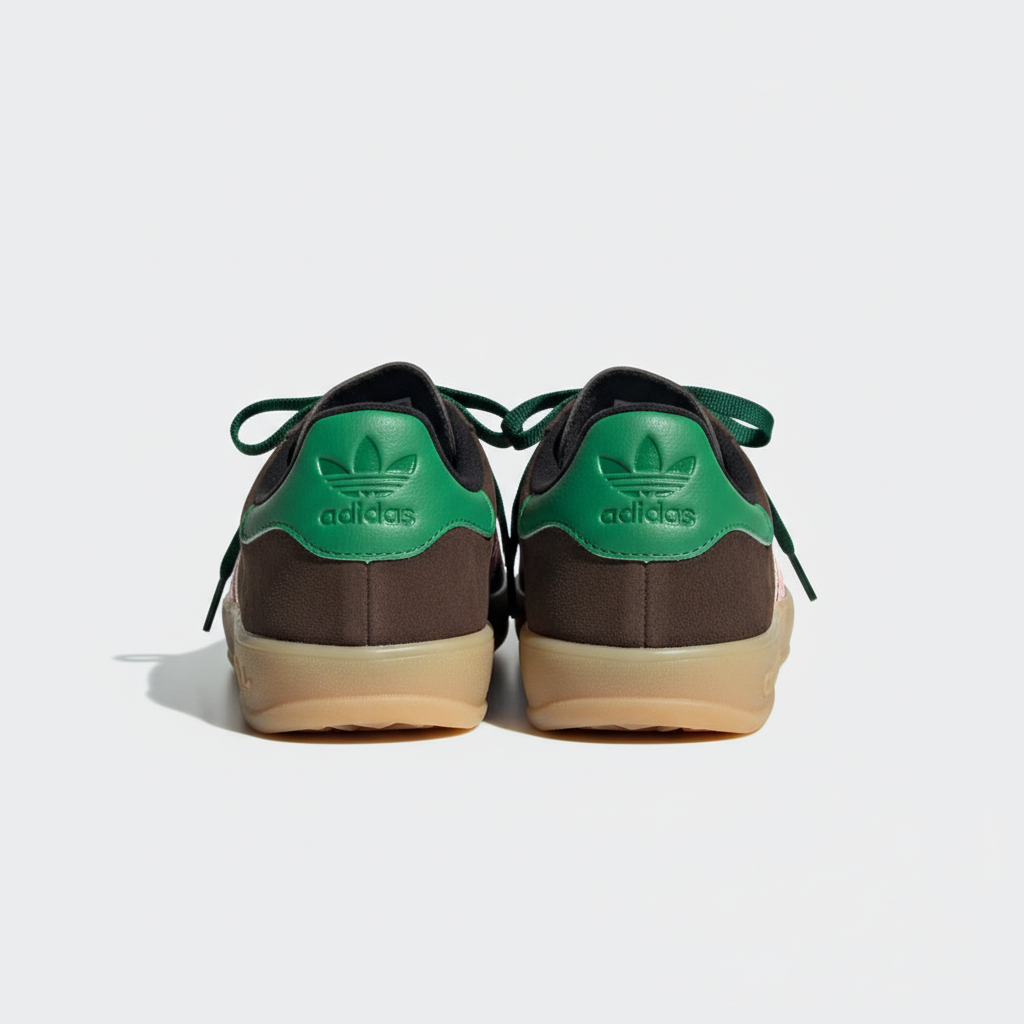 Adidas Gazelle marrom com listras rosa - vista traseira